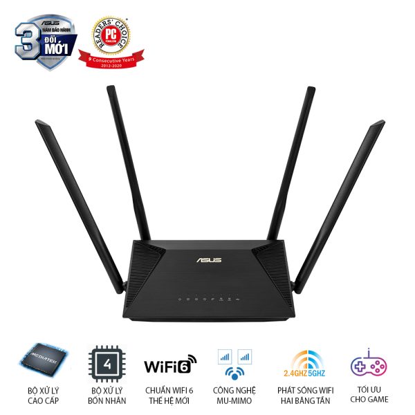 Bộ phát wifi ASUS RT-AX53U AiMESH, Gaming Router, Wifi AX1800, 2 băng tần, MU-MIMO, AiProtection, 4xLan Gigabit