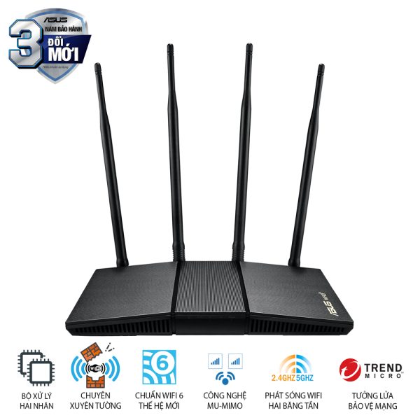 Bộ Phát Wi-Fi 6 Xuyên Tường Asus RT-AX1800HP (5 Cổng Gigabit, MU-MIMO, AiMesh, AX1800)