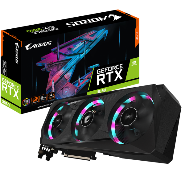 VGA Gigabyte RTX 3050 AORUS ELITE 8G 3 Fan (GV-N3050AORUS E-8GD)