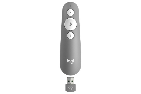 Bút Trình Chiếu Logitech R500S màu xám, kết nối không dây 2 chế độ Wireless 2.4GHz Hoặc Bluetooth, Laser đỏ, Hàng chính hãng, Bảo hành 12 Tháng