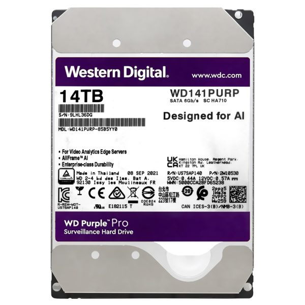 Ổ cứng HDD WD Purple Pro 14TB 3.5 inch, 7200RPM, SATA3 6Gb/s, 512MB Cache (WD141PURP)