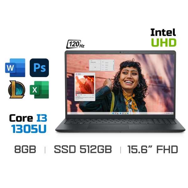 Laptop Dell Inspiron 15 3530 N3530-i3U085W11BLU (Intel Core i3-1305U, Ram 8GB DDR4, SSD 512GB, Màn Hình 15.6 Inch 120Hz FHD, UHD Graphics, Windows 11, Office Home and Student)