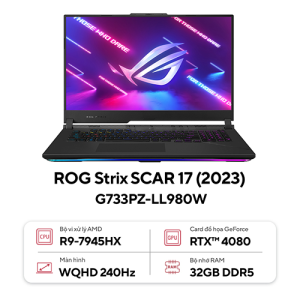 Laptop Gaming Asus ROG Strix Scar 17 G733PZ-LL980W (AMD R9 7945HX, RAM 32GB, SSD 1TB, RTX 4080 12GB, Màn Hình 17.3inch WQHD IPS 240Hz Per-keys, Windows 11)