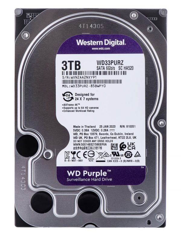 Ổ cứng HDD 3.5 WD 3TB Purple AV SATA 6Gb/s 256MB CACHE (WD33PURZ)