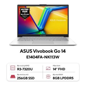 Laptop Asus Vivobook Go 14 E1404FA-NK113W (AMD Ryzen 3-7320U, Ram 8GB, SSD 256GB, màn hình 14 inch FHD, Win 11 bản quyền, màu bạc, bảo hành chính hãng 24 tháng)