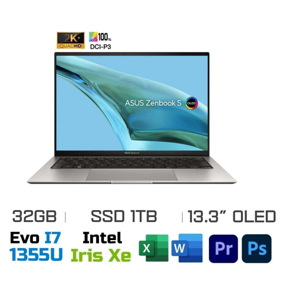 Laptop Asus Zenbook S 13 OLED UX5304VA-NQ126W (Core i7-1355U EVO, Ram 32GB, SSD 1TB, Màn Hình 13.3inch OLED 2.8K, Iris Xe Graphics, Windows 11)