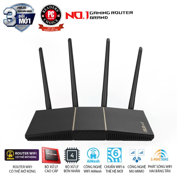 Router WiFi Asus RT-AX57 (WiFi 6, 2 băng tần, Chuẩn AX 3000Mbps, 4 Ăng-ten, AiMesh, MU-MIMO)