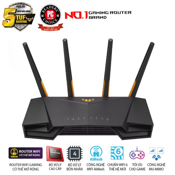 Router WiFi Asus TUF Gaming AX4200 (WiFi 6, 2 băng tần, Chuẩn AX 4200Mbps, LAN Gigabit 2,5Gbps 4 Ăng-ten, AiMesh)
