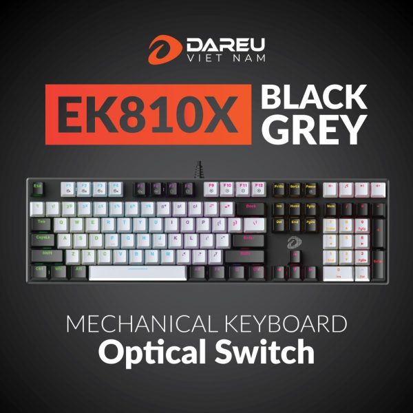 Bàn phím quang cơ DareU EK810X Black-Grey Optical Blue Switch (104 phím, ABS Keycap, Multiled, Chống nước)