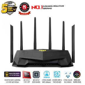 Router WiFi Asus TUF Gaming TUF-AX6000 (Chuẩn AX6000, WiFi 6 2 băng tần, 6 Angten, AiMesh, AiProtection Pro, Parental Control, MU-MIMO, Aura RGB)
