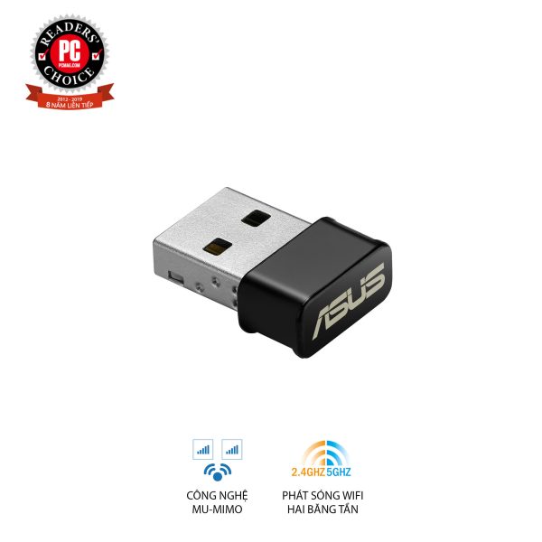 ASUS USB-AC53 Chuẩn AC1200, thiết kế USB nhỏ gọn, 2 băng tần