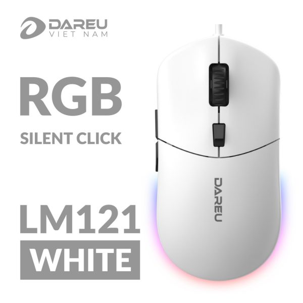 Chuột có dây DareU LM121 White (6400 DPI, Silent Click, RGB)