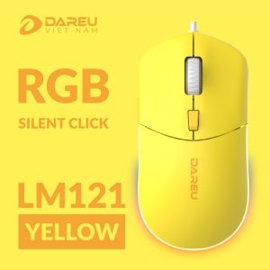 Chuột có dây DareU LM121 Yellow (6400 DPI, Silent Click, RGB), Hàng chính hãng, bảo hành 24 tháng