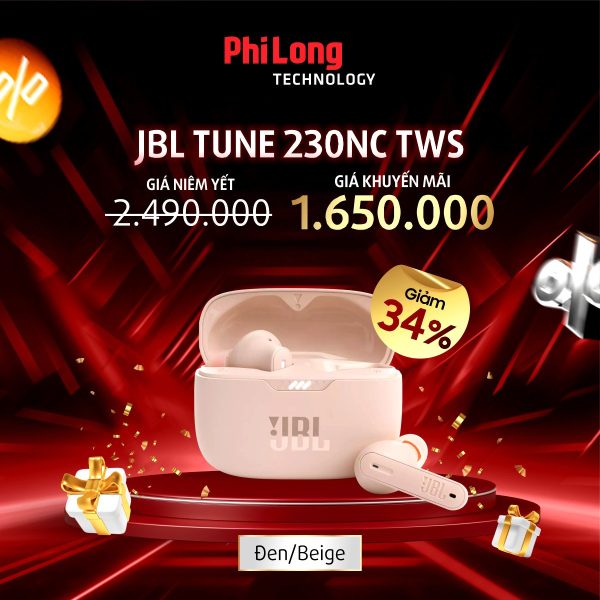 Tai Nghe Không Dây Chống Ồn JBL TUNE 230NC TWS BLACK (Bluetooth 5.2, Hộp Sạc 30h, Chống nước chuẩn IPX4)