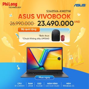 Laptop ASUS Vivobook 14X OLED S3405VA-KM071W (Core i9-13900H, RAM 16GB, SSD 512GB, Màn Hình 14 inch 2.8K OLED, Intel Iris Xe, Windows 11, Màu Đen)