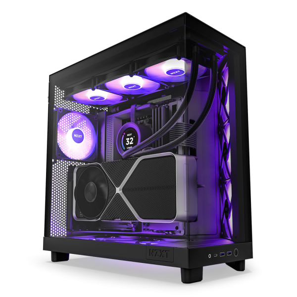 Vỏ Case NZXT H6 Flow RGB Black (Mid Tower, ATX, 2 mặt kính cường lực, sẵn 3 fan RGB LED)