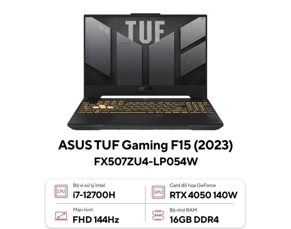 Laptop Asus TUF Gaming F15 (2023) FX507ZU4-LP054W (i7-12700H, RAM 16GB DDR4, SSD 512GB PCIe, VGA RTX 4050 6GB, Màn Hình 15.6inch FHD IPS 144Hz, Windows 11)