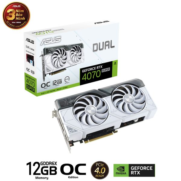 Card màn hình VGA ASUS Dual GeForce RTX 4070 SUPER 12GB GDDR6X White OC Edition (DUAL-RTX4070S-O12G-WHITE)