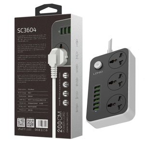 Ổ cắm điện LDNIO SC3604 (3 Lỗ 3 chấu+6 cổng sạc USB 17W/Max 2500W, dài 2 mét)