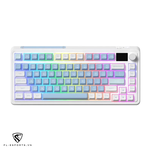 Bàn phím cơ không dây FL-Esports CMK75SAM Lake Placid Blue, FLCMMK Ice Violet Switch (3 mode, Hotswap, Gasket mount, Núm xoay, Màn hiển thị, Led RGB)