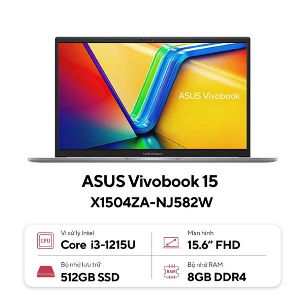 Laptop Asus Vivobook X1504ZA-NJ582W (Intel Core I3 1215U, RAM 8GB, SSD 512GB, Intel UHD Graphics, Màn Hình 15.6inch FHD, Windows 11, Màu Bạc)