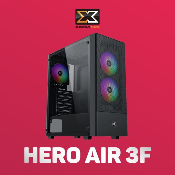 Vỏ case Xigmatek HERO II Air 3F Black - EN41655 (ATX, 1 mặt cường lực, Sẵn 3 fan RGB, Max 6 fan)