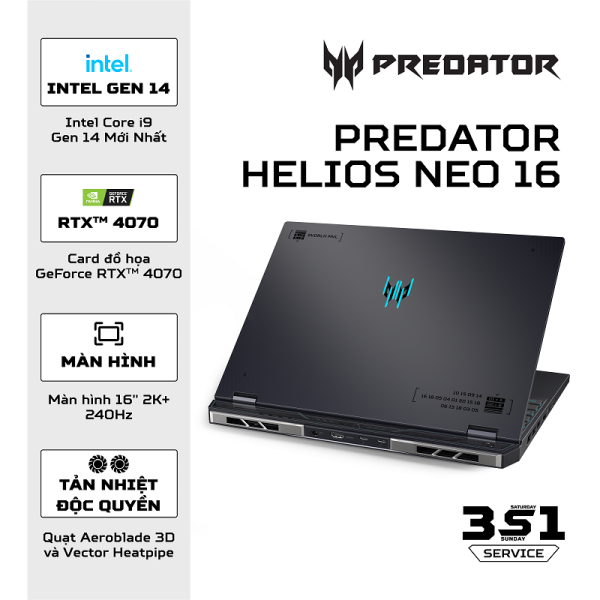 Laptop Gaming Acer Predator Helios Neo 16 PHN16 72 71UM (Intel Core I7-14700HX, RAM 16GB DDR5, SSD 1TB, RTX 4070 8GB, Màn Hình 16inch WQXGA, Windows 11)