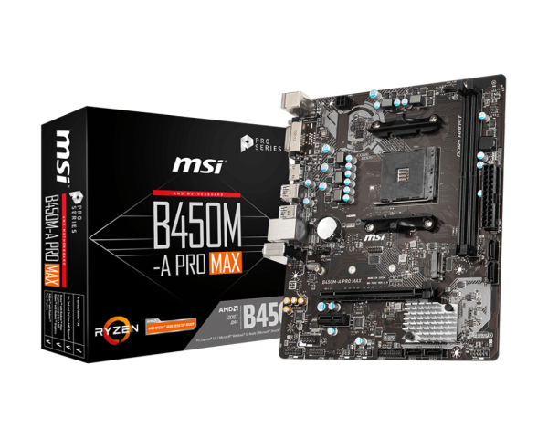 Mainboard MSI B450M-A PRO MAX (AM4, 2 x DDR4, HDMI, DVI, M.2 PCIe 3.0, m-ATX)