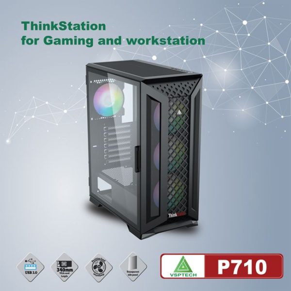 Vỏ case VSP Thinkstation P710 Black (EATX, 1 mặt cường lực có bản lề, Chưa bao gồm Fan, Max 7 fan)