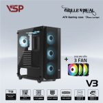 Vỏ case VSP Gaming V3 Black (ATX, 1 mặt cường lực, Sẵn 3 fan RGB, Max 7 fan)