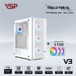 Vỏ case VSP Gaming V3 White (ATX, 1 mặt cường lực, Sẵn 3 fan RGB, Max 7 fan)