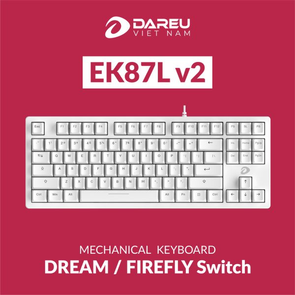 Bàn phím cơ DareU EK87L V2 White - Firefly Switch (Tactile) (87 phím, No LED)