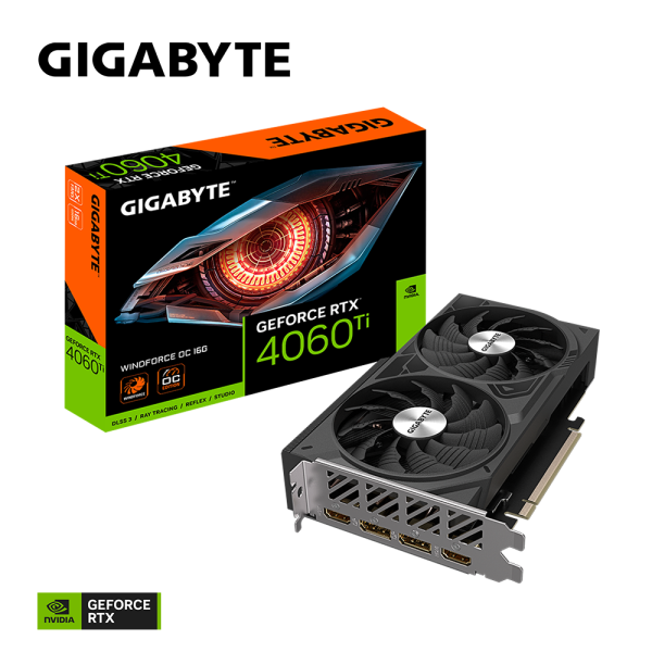 Card màn hình VGA GIGABYTE GeForce RTX 4060 Ti WINDFORCE OC 16G GDDR6 (GV-N406TWF2OC-16GD)