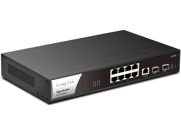 Switch Quản Lý 10 Port DrayTek VigorSwitch G2100 Layer 2+ Managed (8x RJ45 + 2x SFP Gigabit, 1x Console)