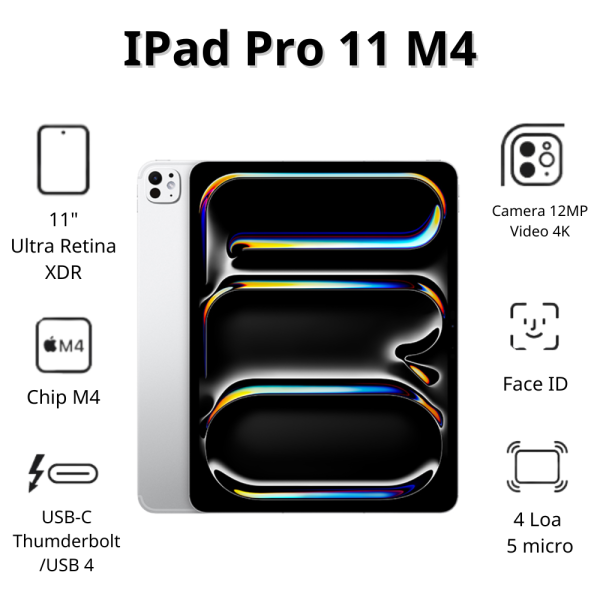 Máy tính bảng Apple IPad Pro 11 M4 5G (8GB/ 512GB/ Silver/ MVW43ZA/A)