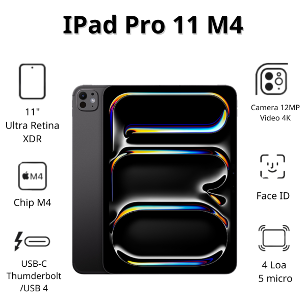 Máy tính bảng Apple IPad Pro 11 M4 5G (16GB/ 1TB/ Space Black/ MVW53ZA/A)