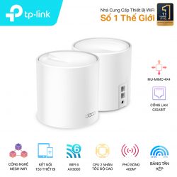 Bộ phát wifi 6 TP-Link Deco X60 2-Pack (Chuẩn AX/ AX5400Mbps/ 4 Ăng-ten ngầm/ Wifi Mesh/ 55 User)