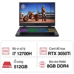 Máy tính xách tay Acer Gaming Nitro Tiger AN515-58-773Y (i7 12700H/ 16GB/ 512GB SSD/ RTX 3050Ti 4Gb/ 15.6 inch FHD/ 144Hz/ Win11/ Black/ Vỏ nhôm/ 2Y)