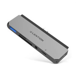 Bộ chuyển Lention CS17 USB-C 6 trong 1 USB Type-C sang HDMI, USB 3.0, 3.5mm, SD card, cổng sạc PD (Màu xám)