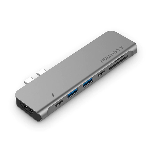 Bộ chuyển Lention CS64THCR USB-C 7 trong 1 USB Type-C sang HDMI, USB Type - C, 2 cổng USB 3.0, SD card, cổng sạc PD Thunderbolt 3 (Màu xám)