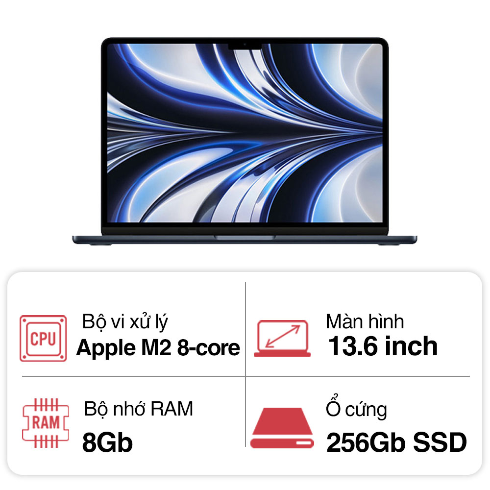 Laptop Apple Macbook Air M2 MLY33SA/A (8 core CPU/ 8 core GPU/ 8GB/ 256GB/ 13.6Inch/ Mac OS/ Midnight) Laptop Apple Macbook Air M2 MLY33SA/A (8 core CPU/ 8 core GPU/ 8GB/ 256GB/ 13.6Inch/ Mac OS/ Midnight)