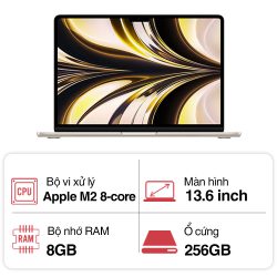 Laptop Apple Macbook Air M2 MLY13SA/A (8 core/ 8GB/ 256GB/ 13.6Inch/ Starlight)