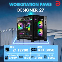 Máy tính PAWS DESIGNER 27 (I7 12700/B760/16GB/512Gb SSD/ RTX 3050 8Gb/650W)
