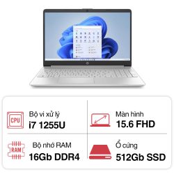 Laptop HP 15s fq5144TU 7C0R8PA (i7 1255U/ 16GB/ 512GB SSD/15.6 inch FHD/Win11/ Bạc)