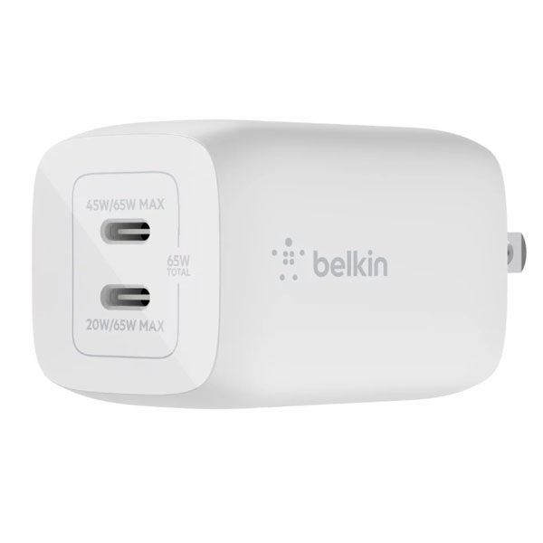 Củ sạc Belkin sạc nhanh 65W 2 cổng USB-C PD 3.0 PPS GaN (Màu trắng)