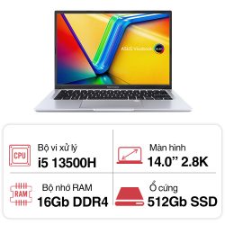 Laptop Asus Vivobook 14 OLED A1405VA-KM095W (i5 13500H/ 16GB/ 512GB SSD/ 14 inch 2.8K/ Win11/ Silver/ Chuột)