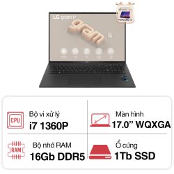 Laptop LG Gram 17Z90R-G.AH78A5 (i7 1360P/ 16GB/ 1TB SSD/17 inch WQXGA/Win11/ Black)