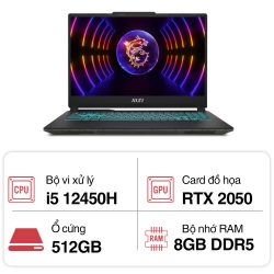 Laptop MSI Gaming Cyborg 15 A12UCX-281VN (i5 12450H/ 8GB/ 512GB SSD/ RTX 2050 4GB/ 15.6 inch FHD/ 144Hz/ Win11/ Black/Balo)