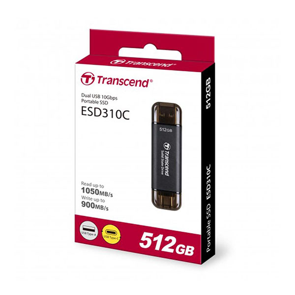 Ổ cứng di động SSD Transcend 512Gb TS512GESD310C (Type-C và USB3.2/ 1050Mb/s/ 950Mb/s/ Đen)