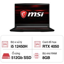 Laptop MSI Gaming GF63 Thin 12VE 460VN (i5 12450H/ 8GB/ 512GB SSD/ RTX 4050 6GB/ 15.6 inch FHD/ Win11/ Black)